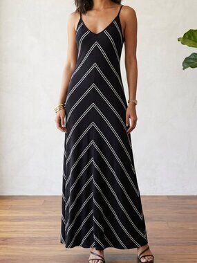 LOFT Black White Chevron Stripe Maxi Dress Size S